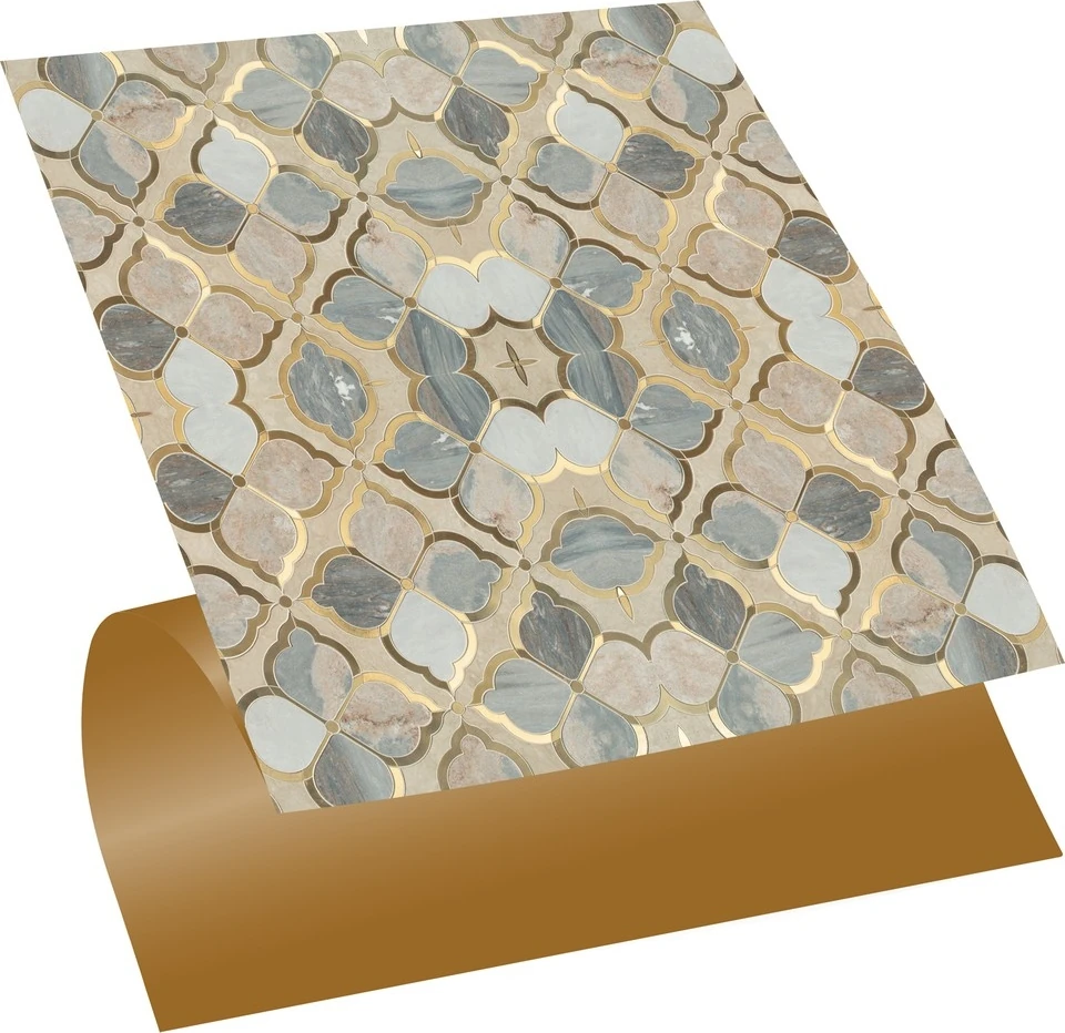 Kendinden Yapışkanlı Gold Çiçek Desenli Pvc Karo 30X30 cm (33 Adet) 3m2