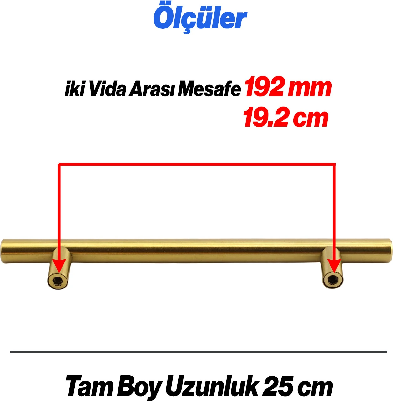 Mobilya Kulp Mutfak Çekmece Dolap Dolabı Kapak Kulpları Kulbu Gold 192 mm 19.2cm Altın Metal 10 Adet