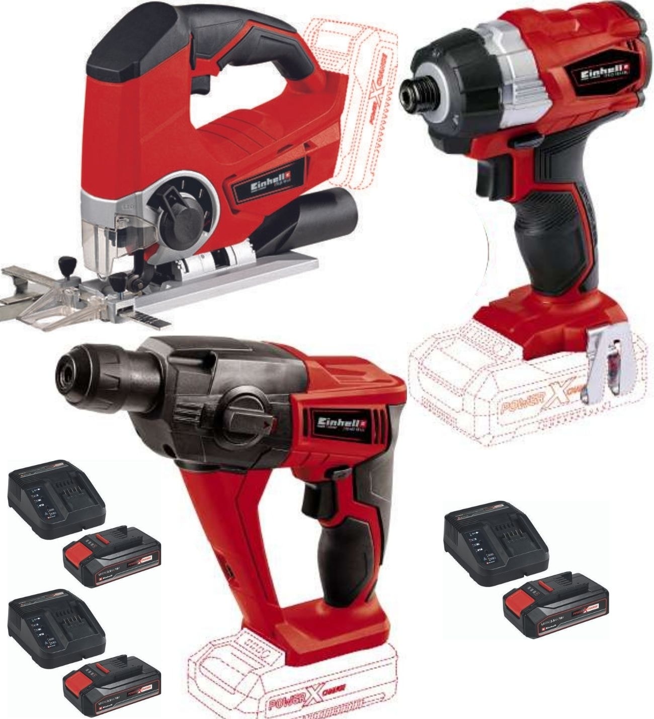 EİNHELL Te-Ci 18 Bl Vidalama Te-Js 18 Dekupaj Te-Hd 18 Matkap 3X2.5AH Set