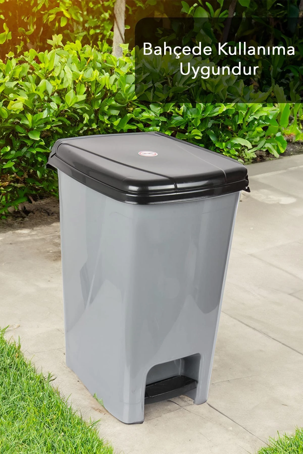 40 Litre Pedallı Gri Banyo Mutfak Çöp Kovası Siyah Kapaklı Slim Pedallı Çöp Kovası