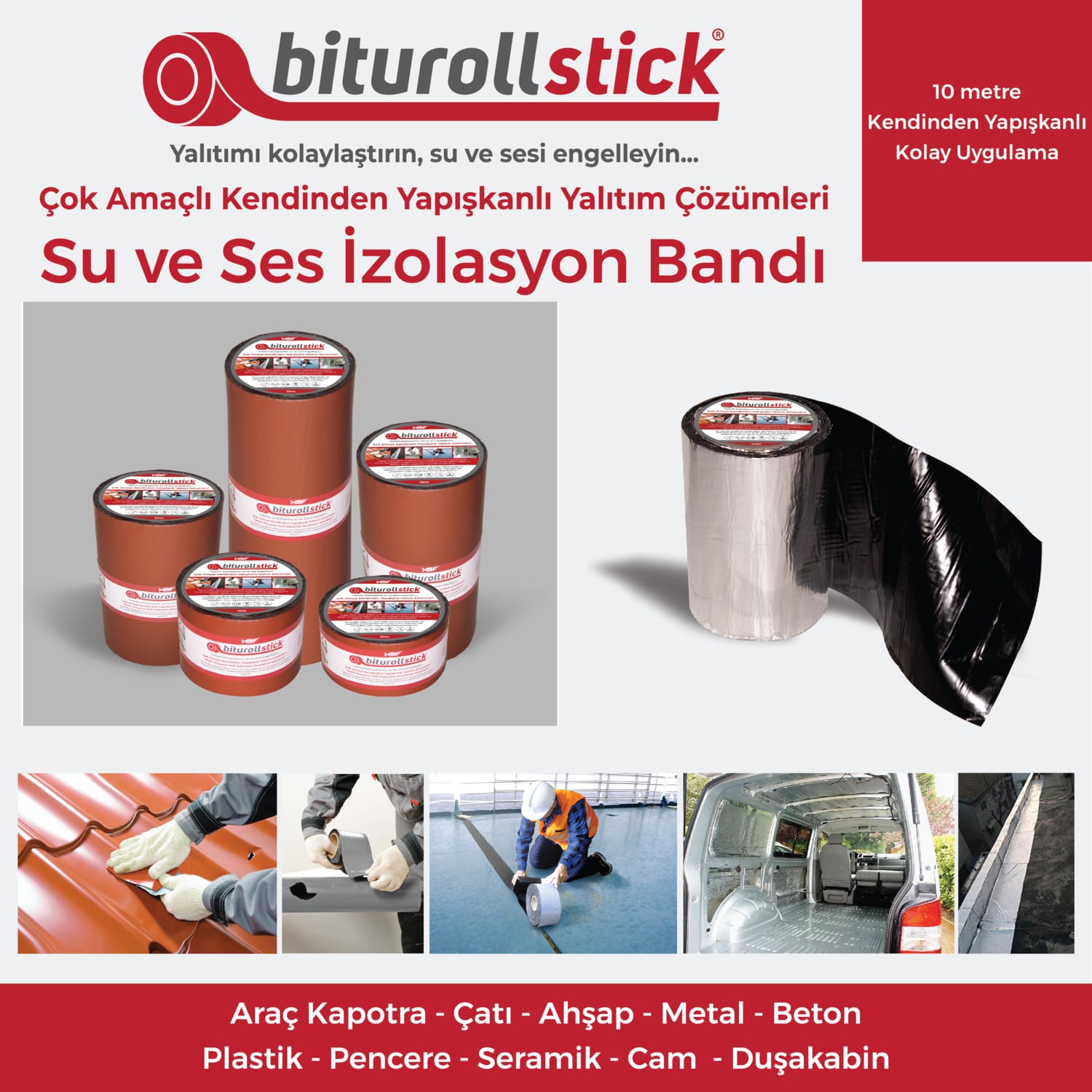 1.5 mm 20 cm Kırmızı 10 mt - Yapışkanlı Su Yalıtımı ve Ses Yalıtım Bandı