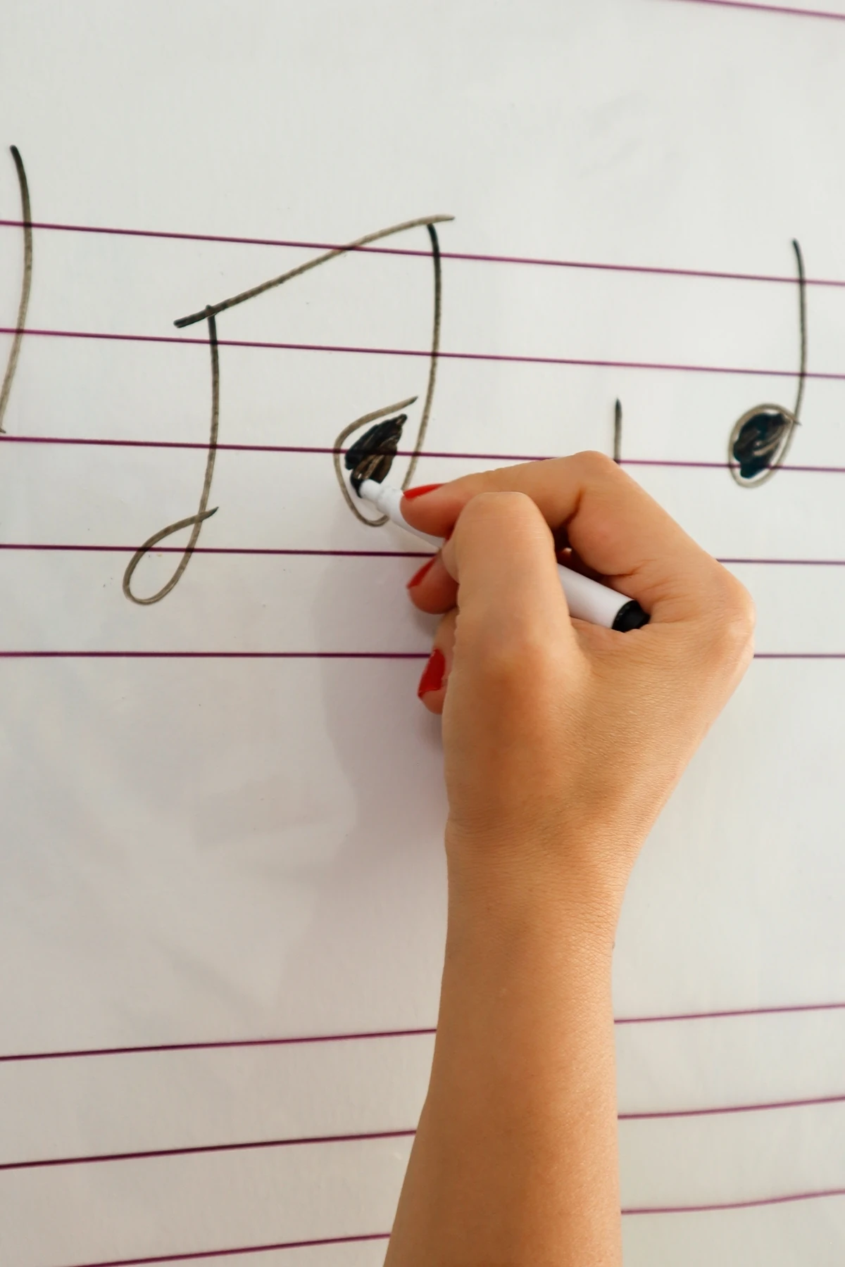 Sol Anahtarlı Nota Çizgili Porteli Yazı Tahtası, Şeffaf Yapışkansız Tutunan, Statik Akıllı Kağıt