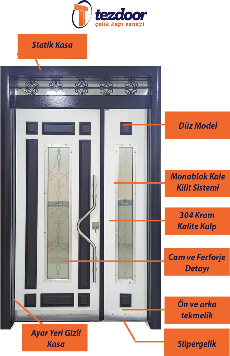 Iki Renk (Siyah - Beyaz) Kabartmalı Model Apartman Giriş Kapısı , Çelik Kapı