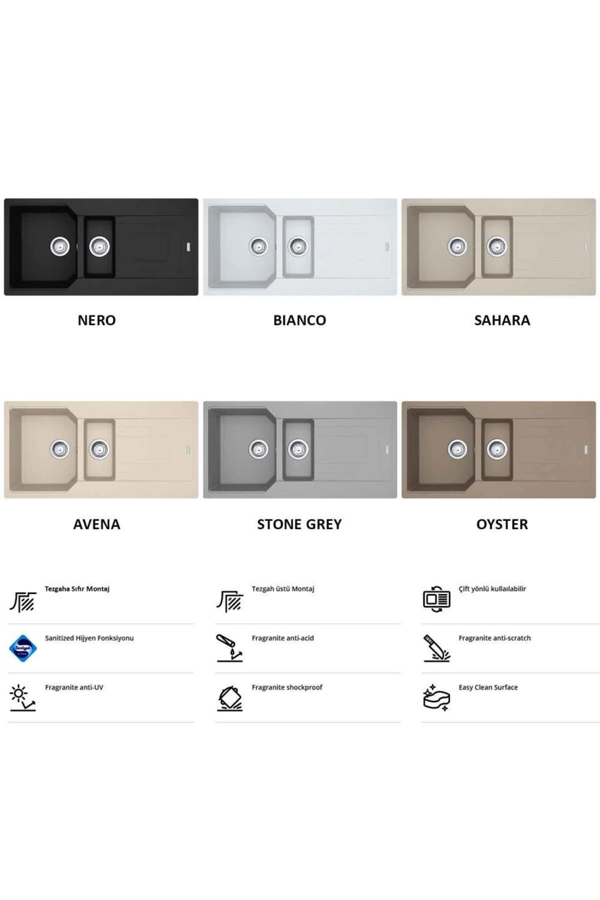 Urban UBG 651-100 Granit Evye, 1,5 Hazne, Nero, 100x50 cm