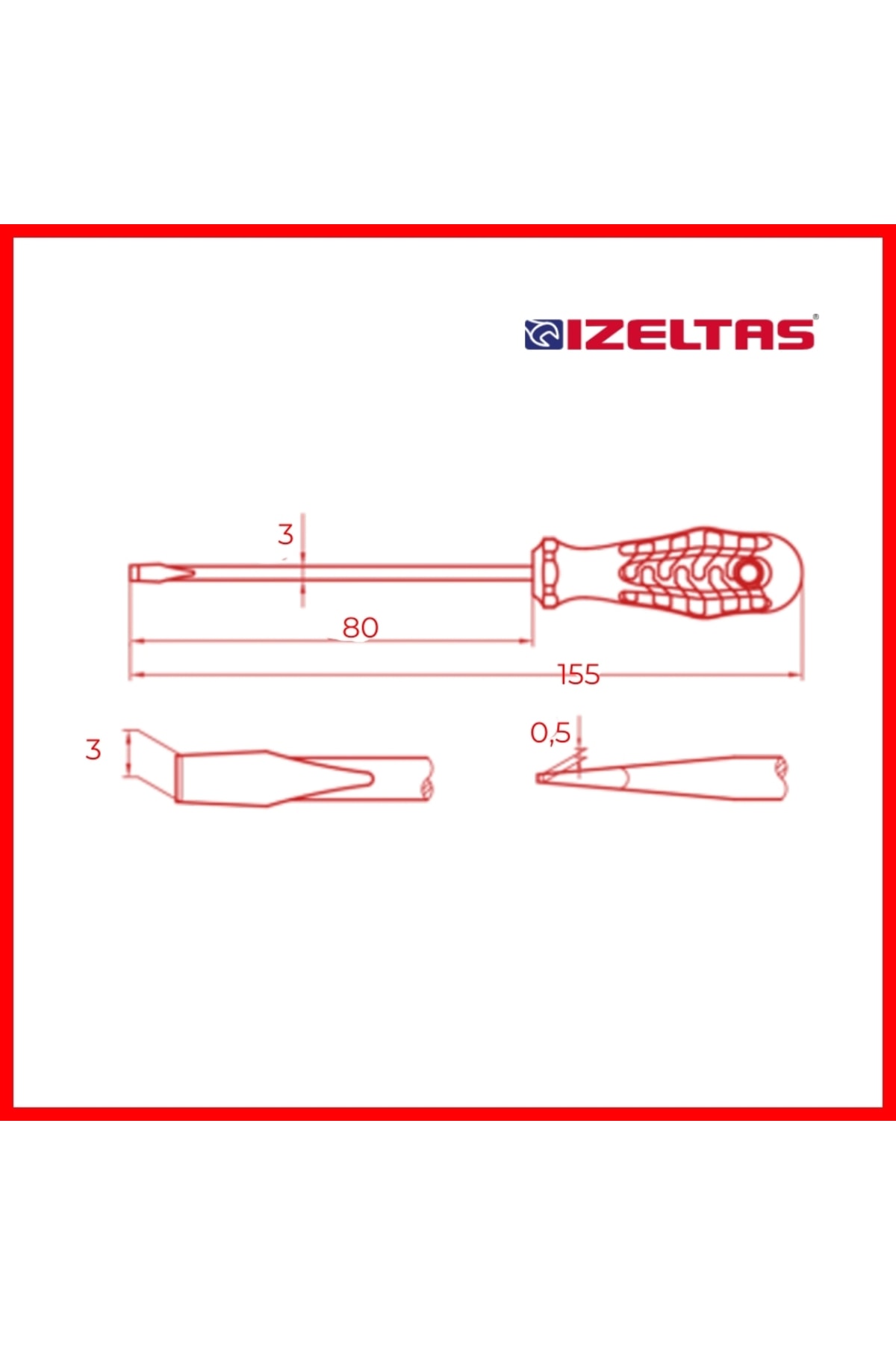 İZELTAŞ | Düz Uçlu Tornavida, 3x80 mm, Opak Seri, Güvenli ve Hassas İşçilik