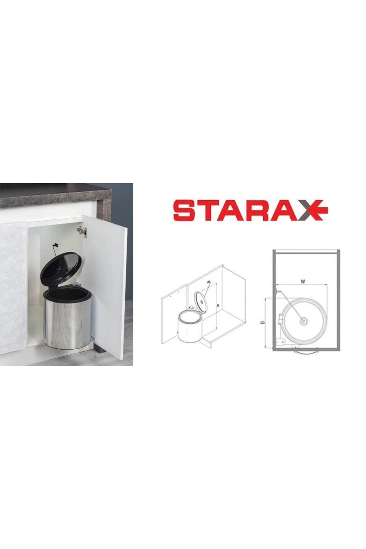 Orjinal Starax S-2251 Kapağa Monte Dolap Içi Tezgah Altı Çöp Kovası Paslanmaz Gövde 10 Lt.
