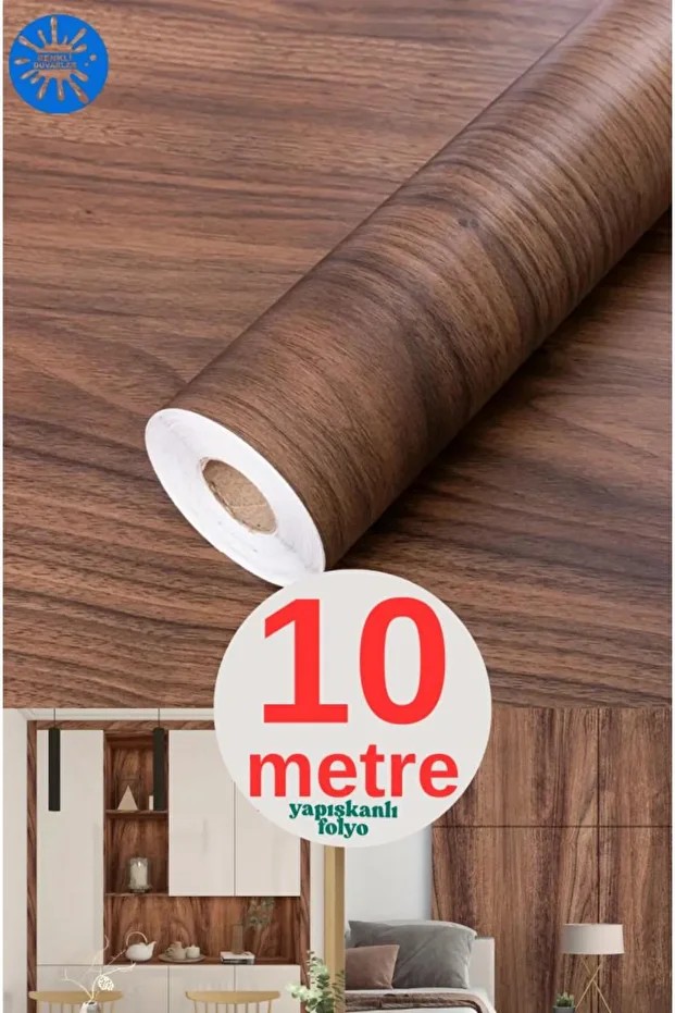 45cm x 10 Metre 1 Adet Rulo Yapışkanlı Koyu Ahşap Görünümlü Mutfak Duvar Kaplama Folyosu Kağıdı