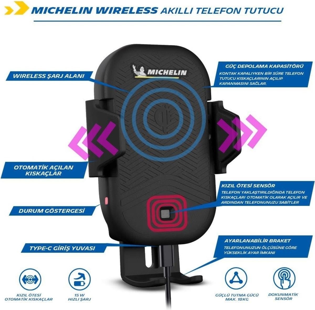MC33368 Wireless Telefon Şarj Cihazı ve Dokunmatik Akıllı Telefon Tutucu