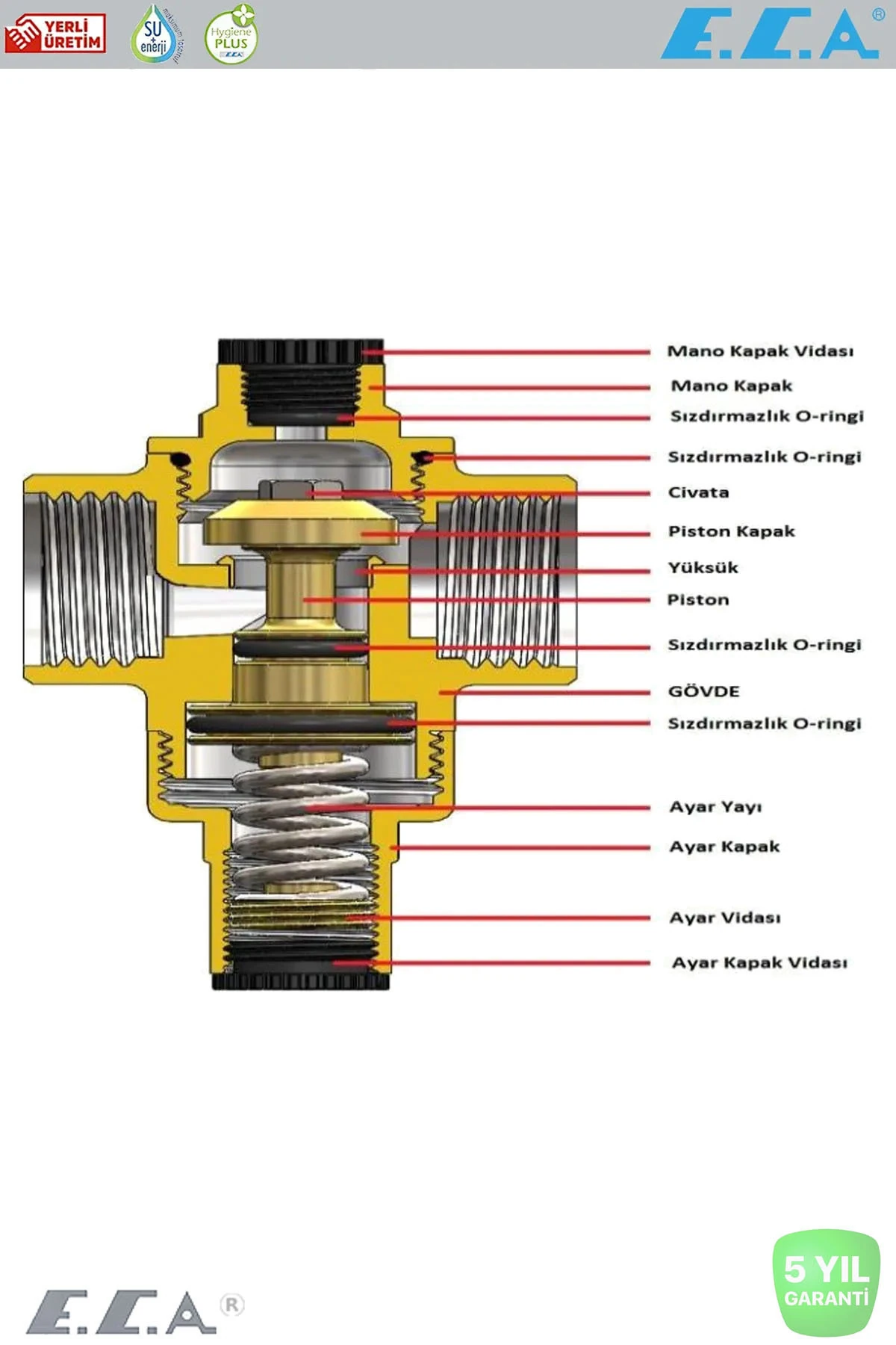 E.c.a Manometreli Su Basınç Düşürücü Valf Pistonlu 1 1/4 602111041