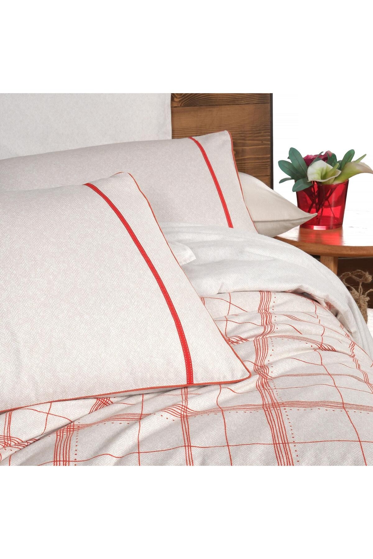 Bramo King Size (Battal Boy) %100 Pamuk Flanel (Pazen) Nevresim Takımı Bej