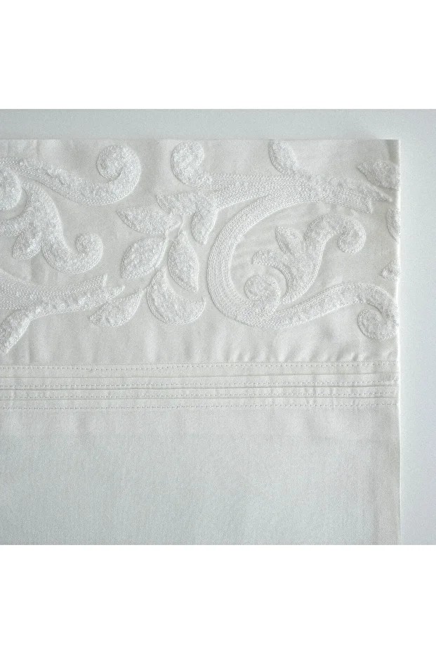 Yade Çift Kişilik Nevresim Takımı %100 Organik Pamuk Saten Brodeli Krem 200x220 Cm