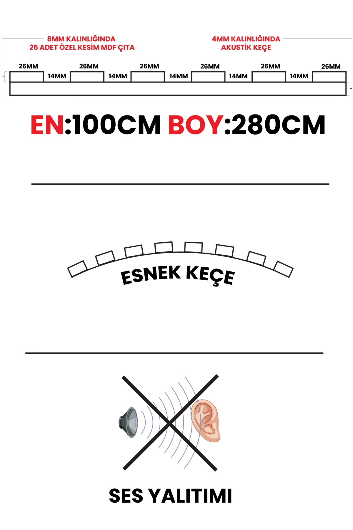 8mm Mdf Ahşap Akustik Duvar Kaplama Paneli 100x280 Cm - Siyah (8mm mdflam-4mm keçe)