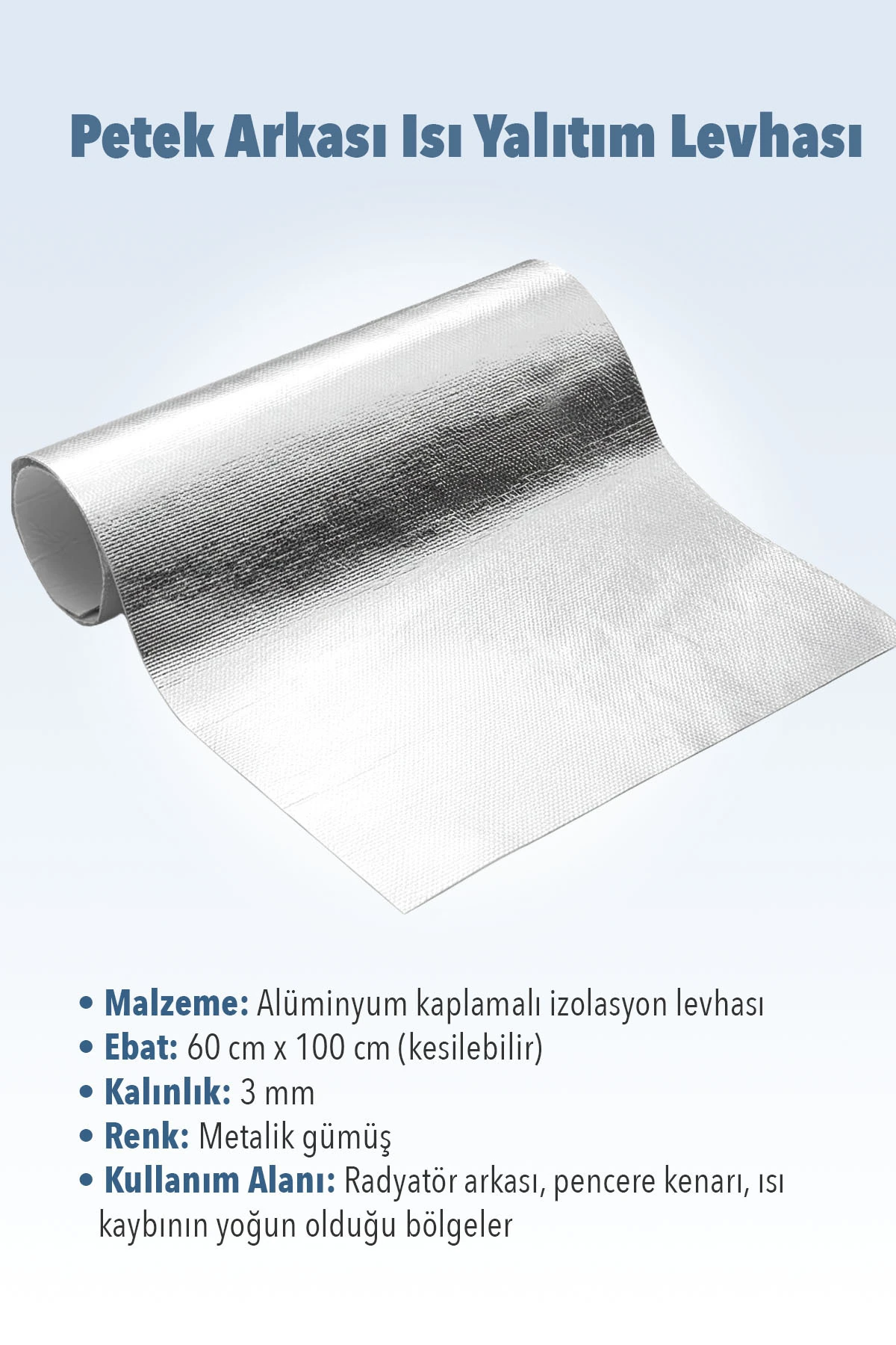 1 ADET Petek Kalorifer Radyatör Arkası Folyolu Plaka Isı Yalıtım Levhası Şilte