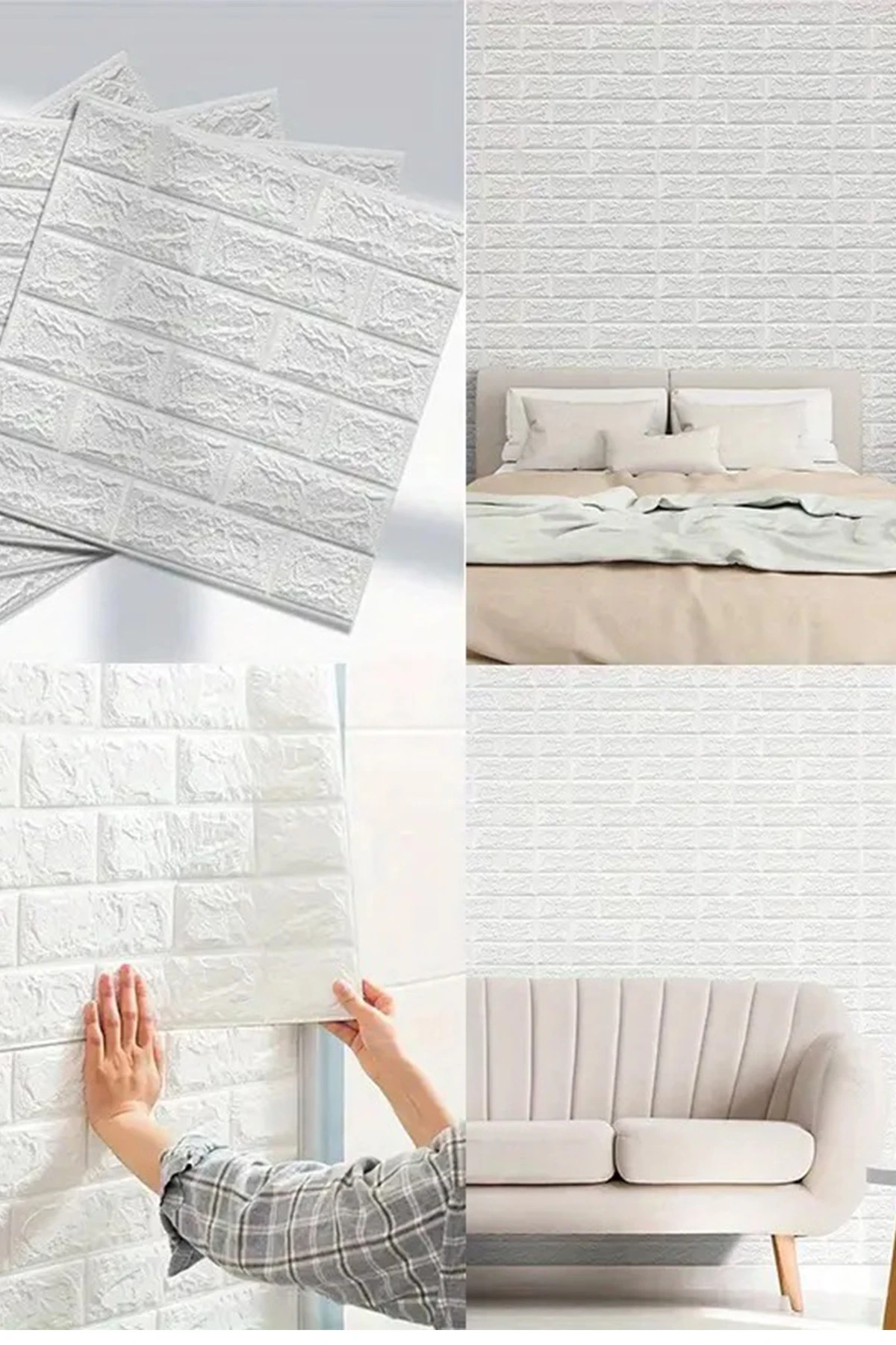 50x50Cm Kendinden Yapışkanlı Duvar Kağıdı Esnek Köpük Paneli 3d Boyutlu Tuğla Desen Beyaz 0,25 M²