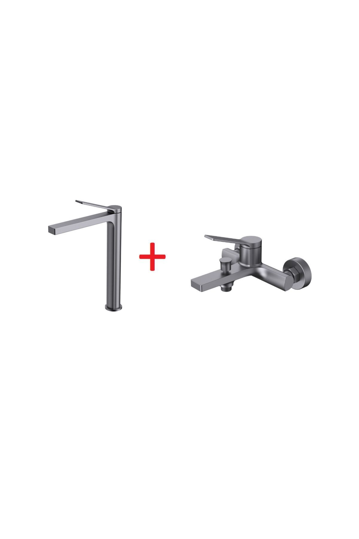Ritmo Tezgah Üstü Yüksek Lavabo Ve Banyo Bataryası Seti Metalik Gri Rt6500gr+rt2500gr