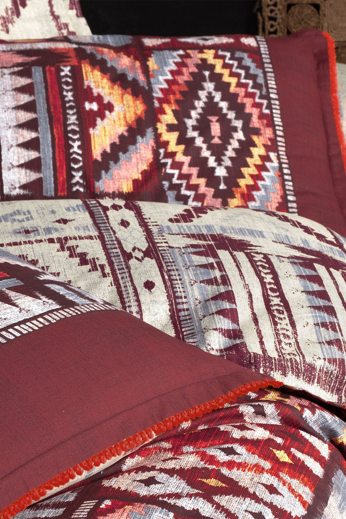 Gilya Bordo King Size (Battal Boy) %100 Pamuk Poplin Yıkamalı Çift Taraflı Nevresim Takımı
