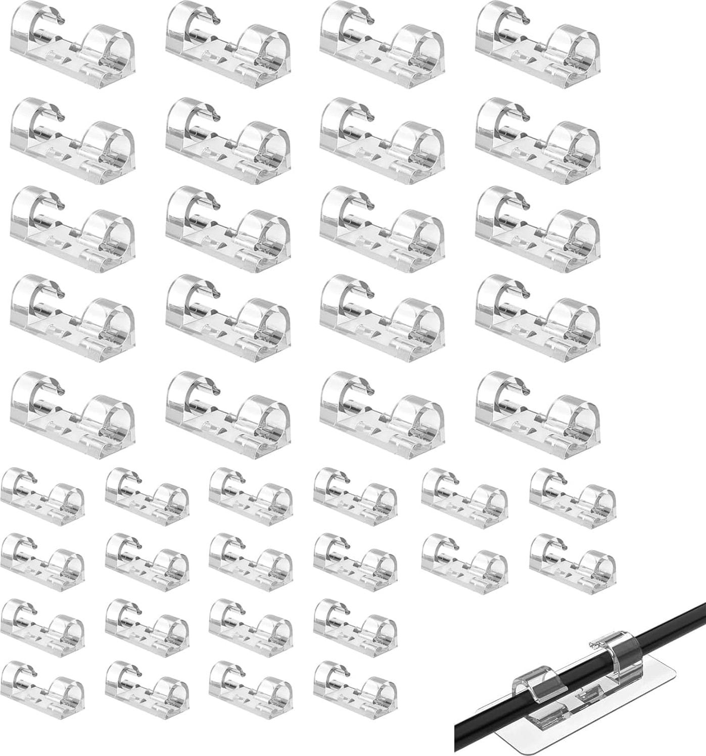 40 Adet Yapışkanlı Kablo Klipsi Seti - Kablo Düzenleyici, Masa Üstü ve Duvar Için Kablo Tutucu, Kablo Sabitleyici Aparat - Ev Ofis Kablo Yönetimi, Usb, Şarj, Ethernet, Mouse Için Uygundur