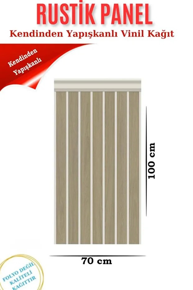 70cmx100cm 1 Adet Rustik Model Krem Yapışkanlı Vinil Duvar Kağıdı Çıta Lambiri Panel Desenli