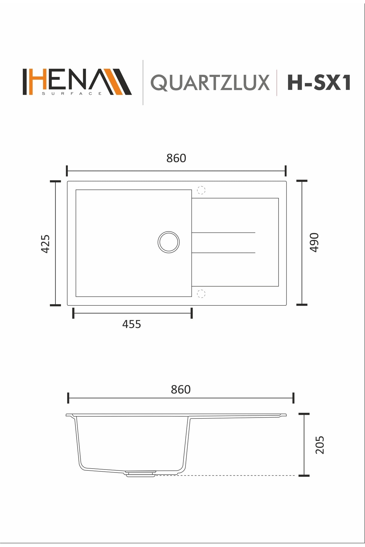Granit Eviye 1 Gözlü Toprak 86x50 Granit Evye Kuvars