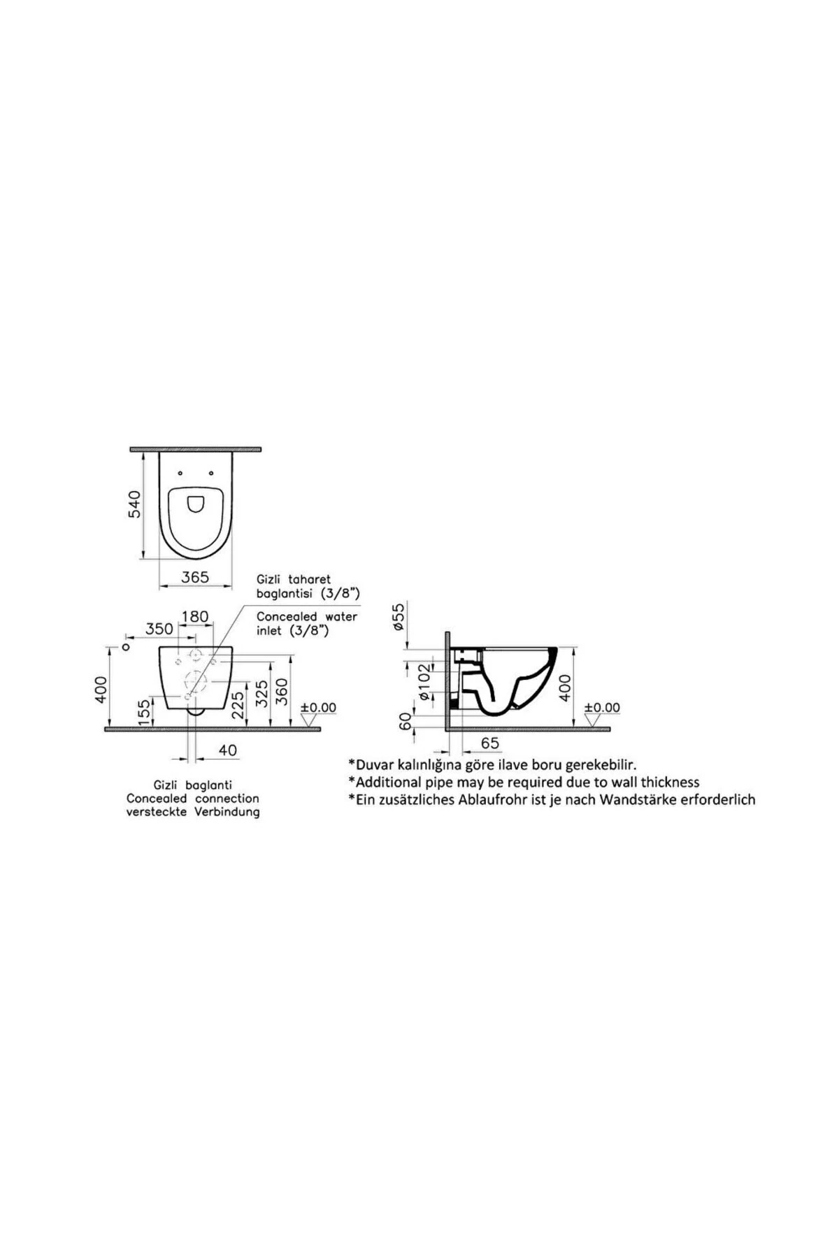 Sento 7748b083-0559 Rim-ex Asma Klozet, 54 Cm, Mat Siyah