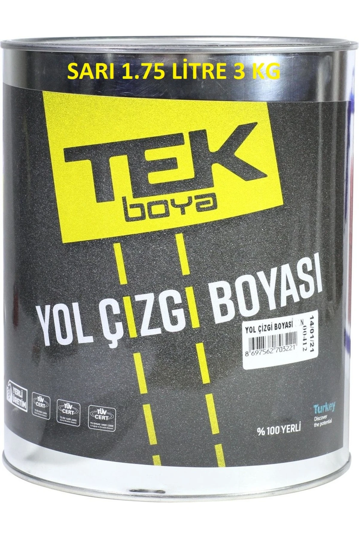 TEK YOL ÇİZGİ BOYASI RENK SEÇİNİZ KARAYOLU KALDIRIM  YAYA GEÇİT OTOPARK 3 KG (1.75L) YERLİ ÜRETİM