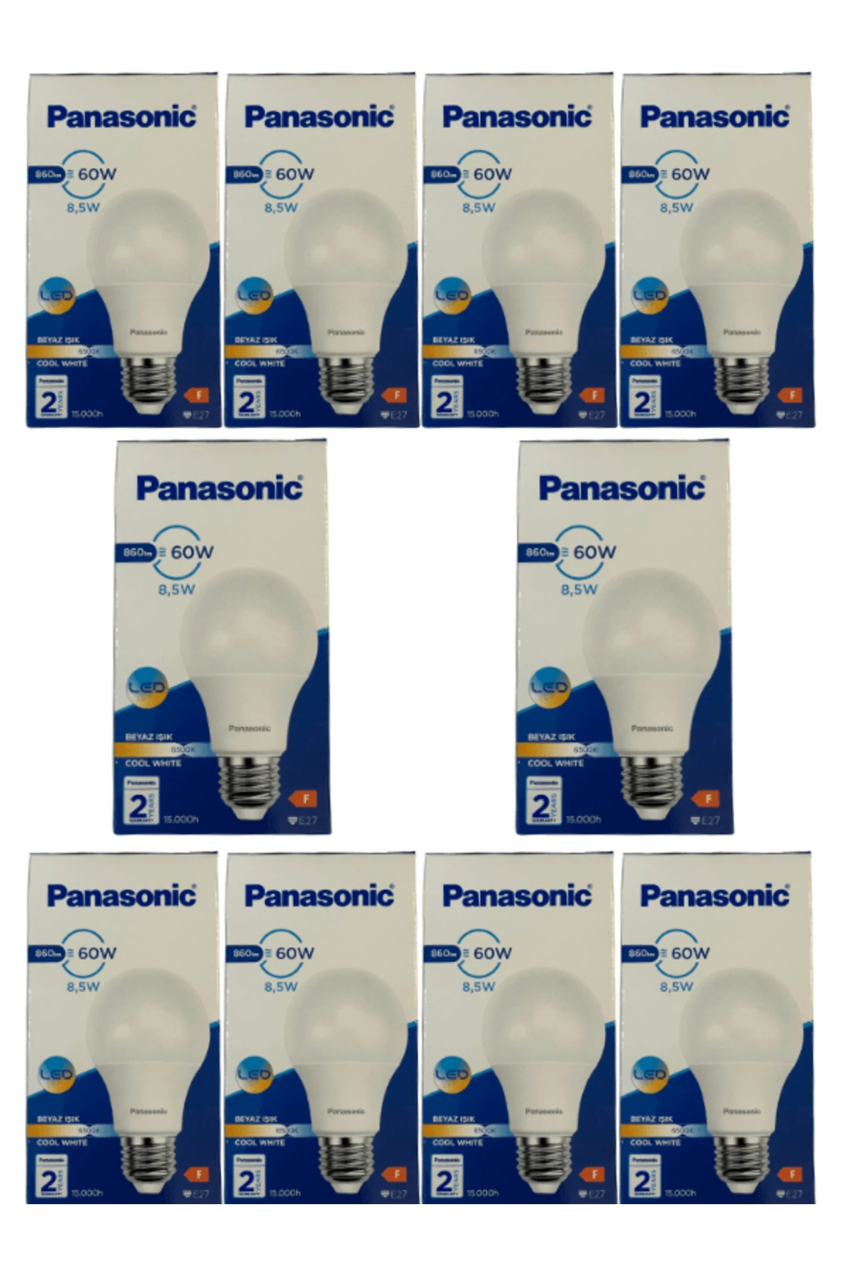 8,5W (60W) 6500K (Beyaz Işık) E27 Duylu Led Ampul (10 Adet)