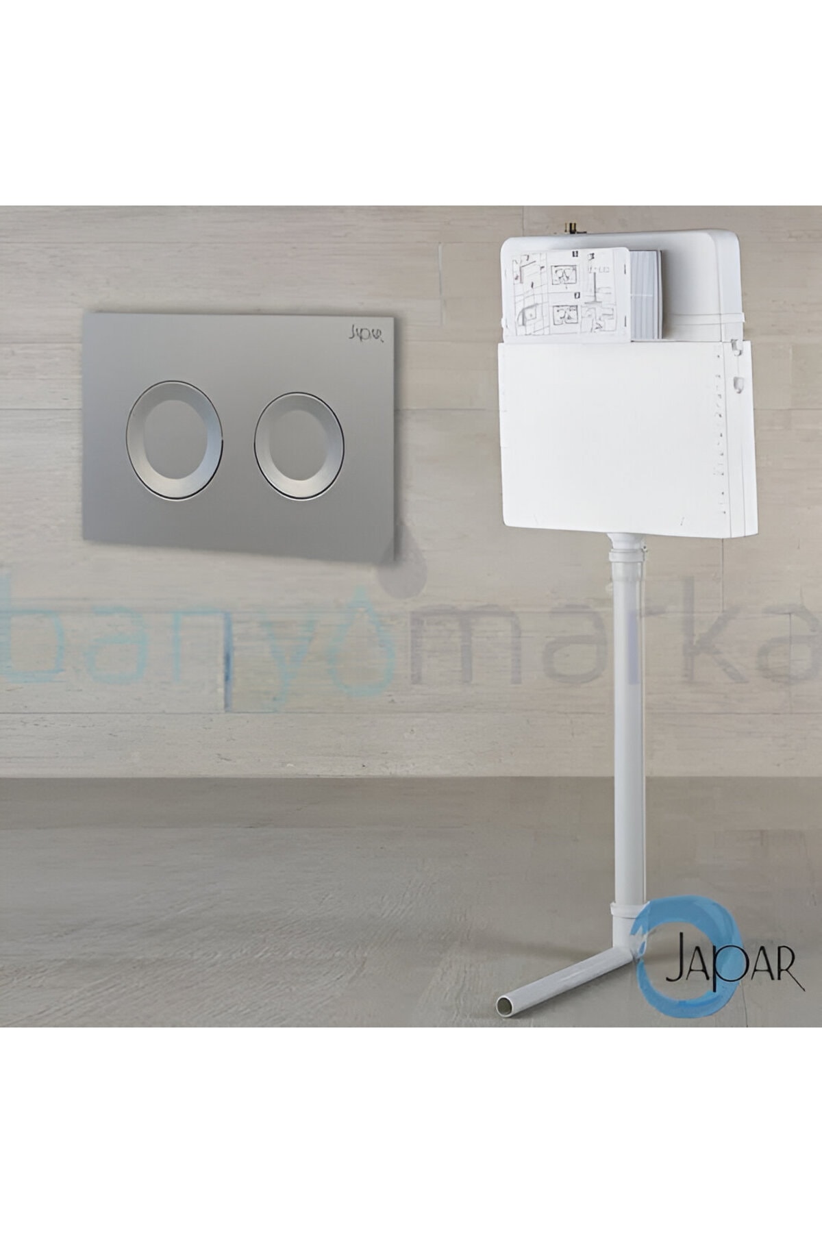 PROMİCRO  HELA TAŞI ÇİFT KADEMELİ 80 mm GÖMME REZERVUAR + PULSE MAT KROM KUMANDA PANELİ