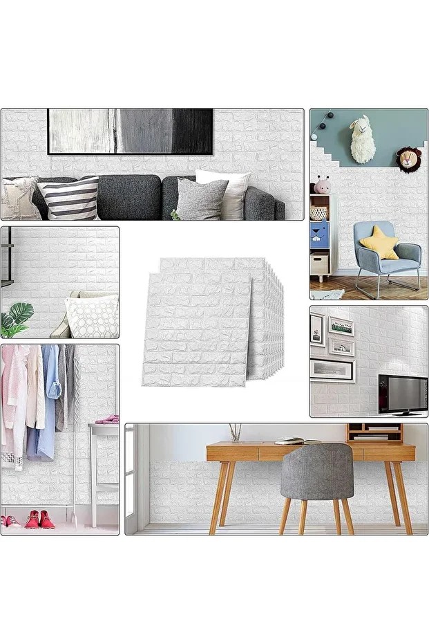 10 ADET 50x50 Cm Silinebilir Kendinden Yapışkanlı Duvar Kağıdı Esnek Köpük Panel 3d Tuğla Desen