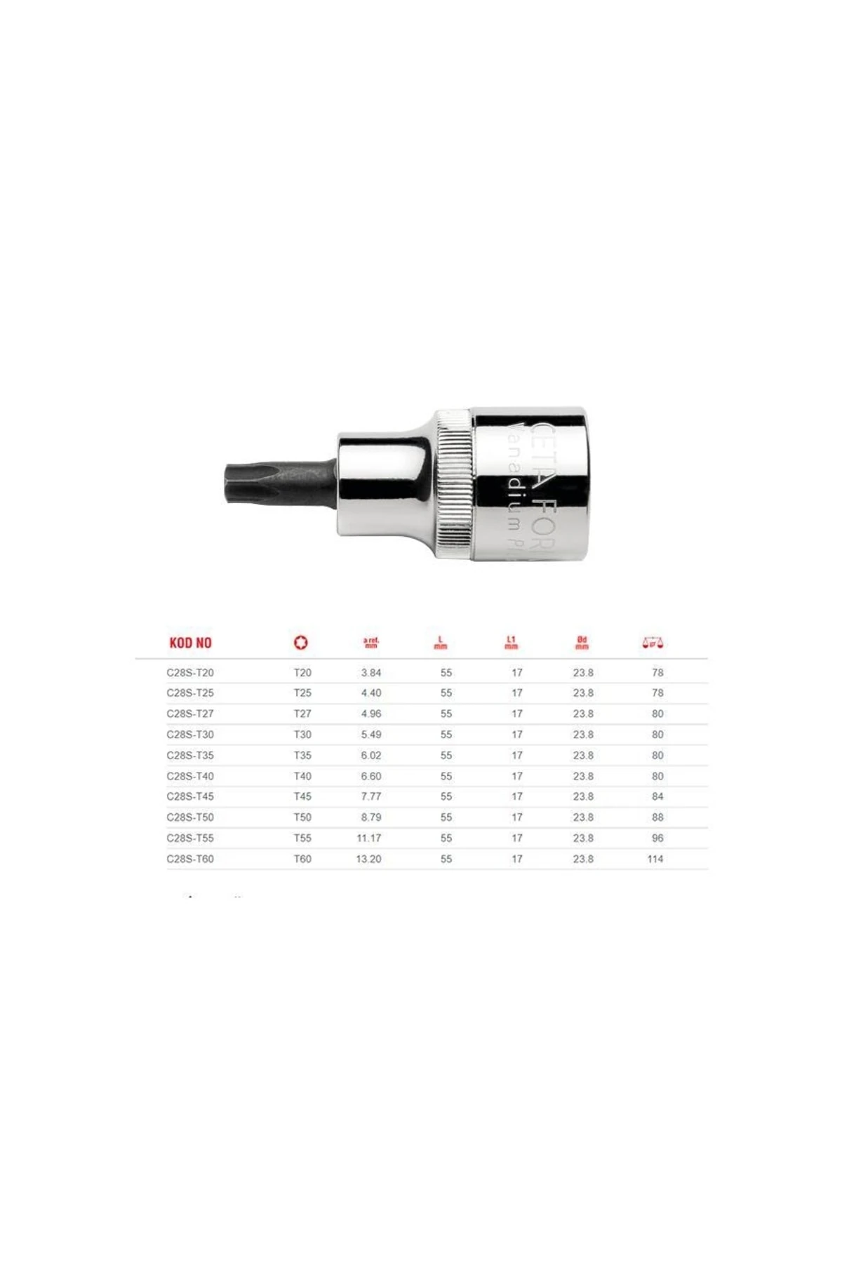 T40 Kısa Tip 1/2'' Torx Uçlu Lokma C28s-t40