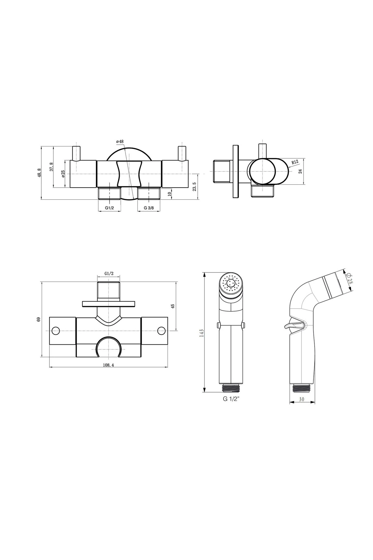 Spiralli Taharetmatik Taharet El Duşu Askılı Çiftli Ara Musluk SET101-2
