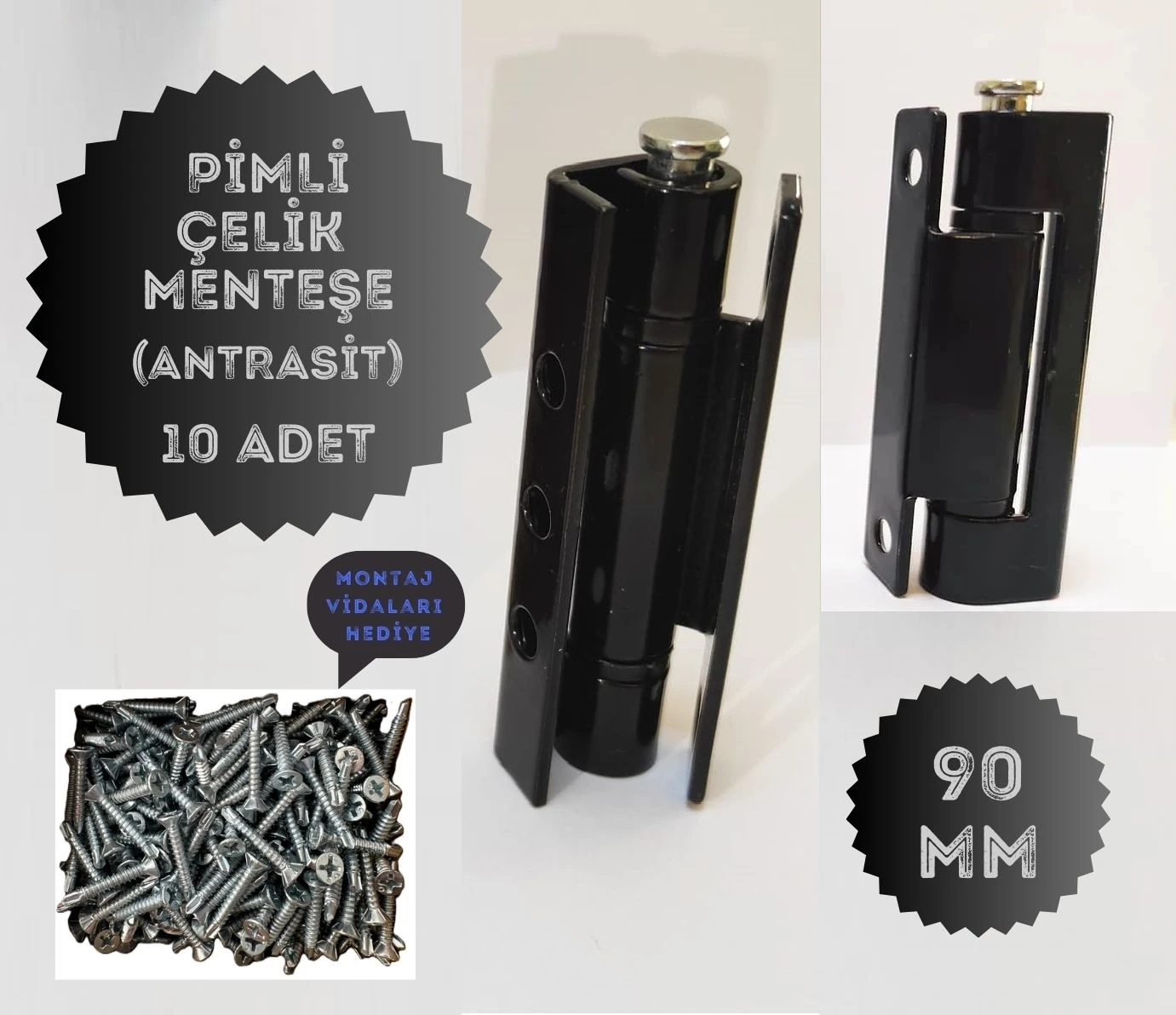 Pvc Pimapen Kapı Pencere Menteşesi Çelik 90MM /10 Adet) Vidalar Dahil