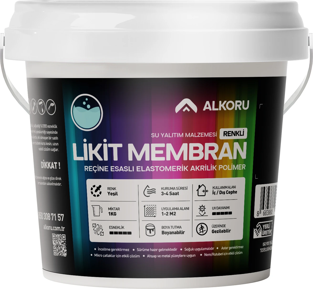 1 kg Yeşil Likit Membran Renkli Reçine Esaslı Sıvı Su Yalıtım Malzemesi