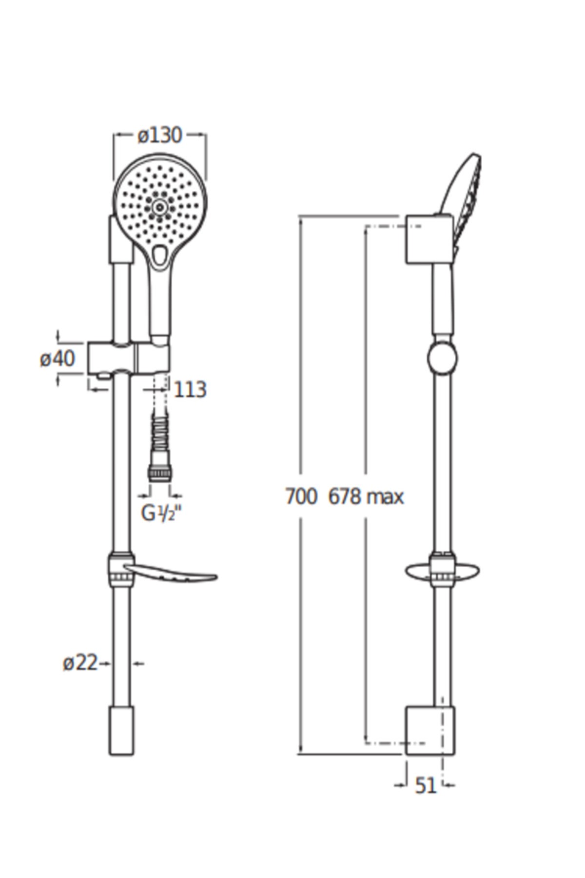 Corner Krom 3 Fonksiyonlu Sürgülü El Duşu 130mm Yuvarlak El Duşu