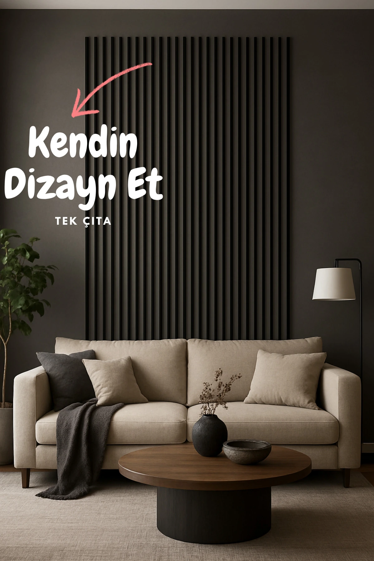 Antrasit Kendinden Yapışkanlı Çıta – 12 Adet | 240 cm Uzunluk | 8 mm Kalınlık Duvar Dekor Paneli