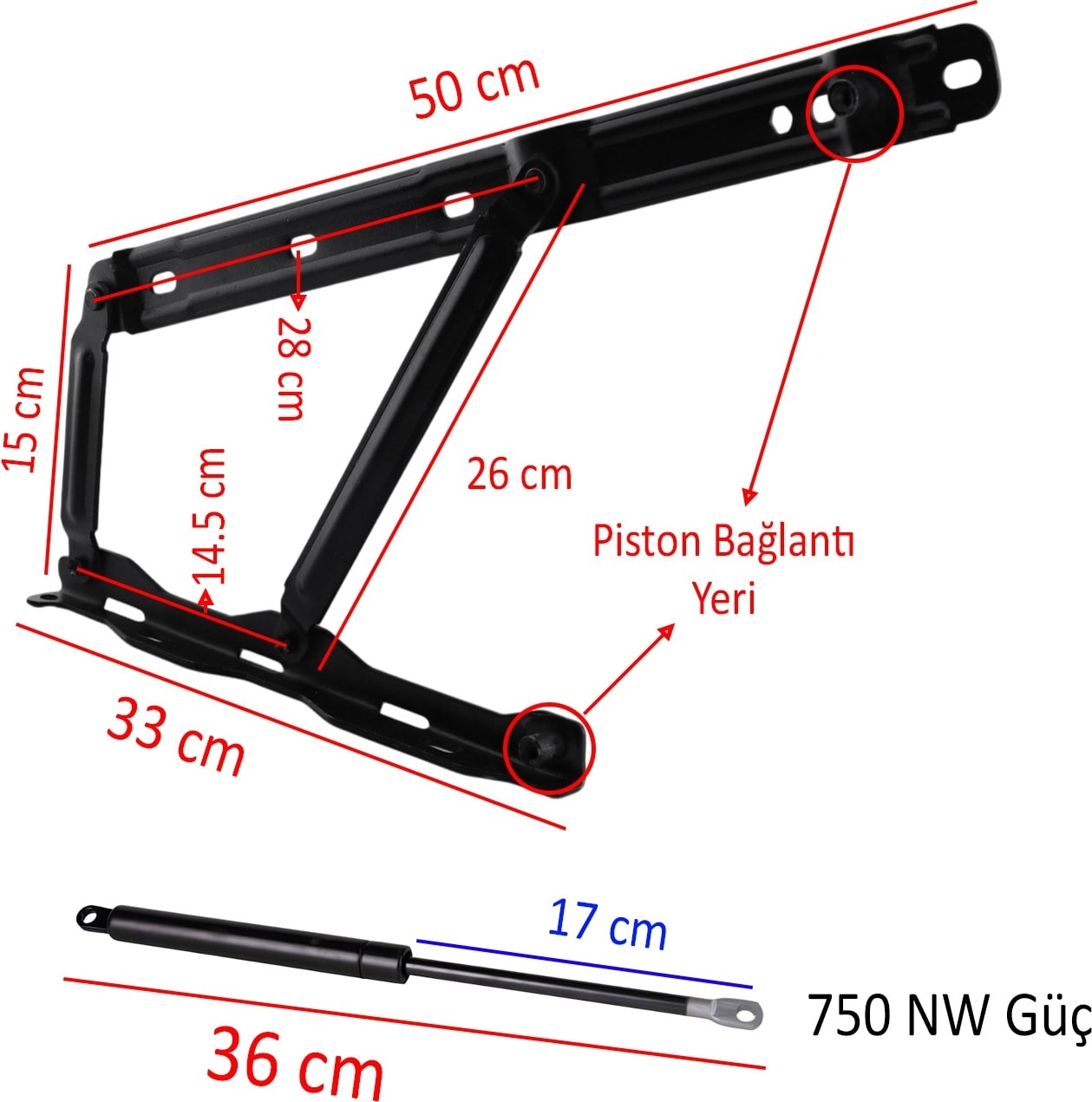 Baza Kapak Makası Gazlı Amartisör Piston 40° Siyah Boyalı Standart Geniş Kollu 1 Çift Yatak Sağ Sol