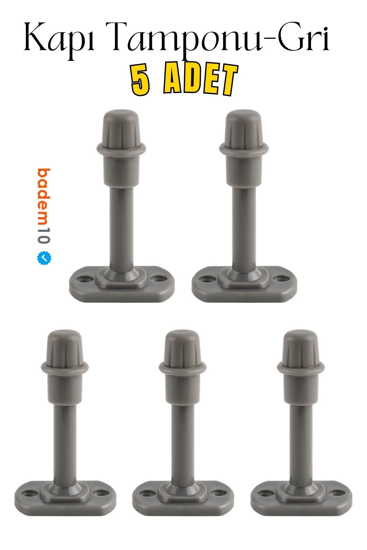 Plastik 5 Adet Kapı Pencere Arkası Gri Renk Tampon 8 CM Vidalı Duvar Koruyucu Silikon Stoper