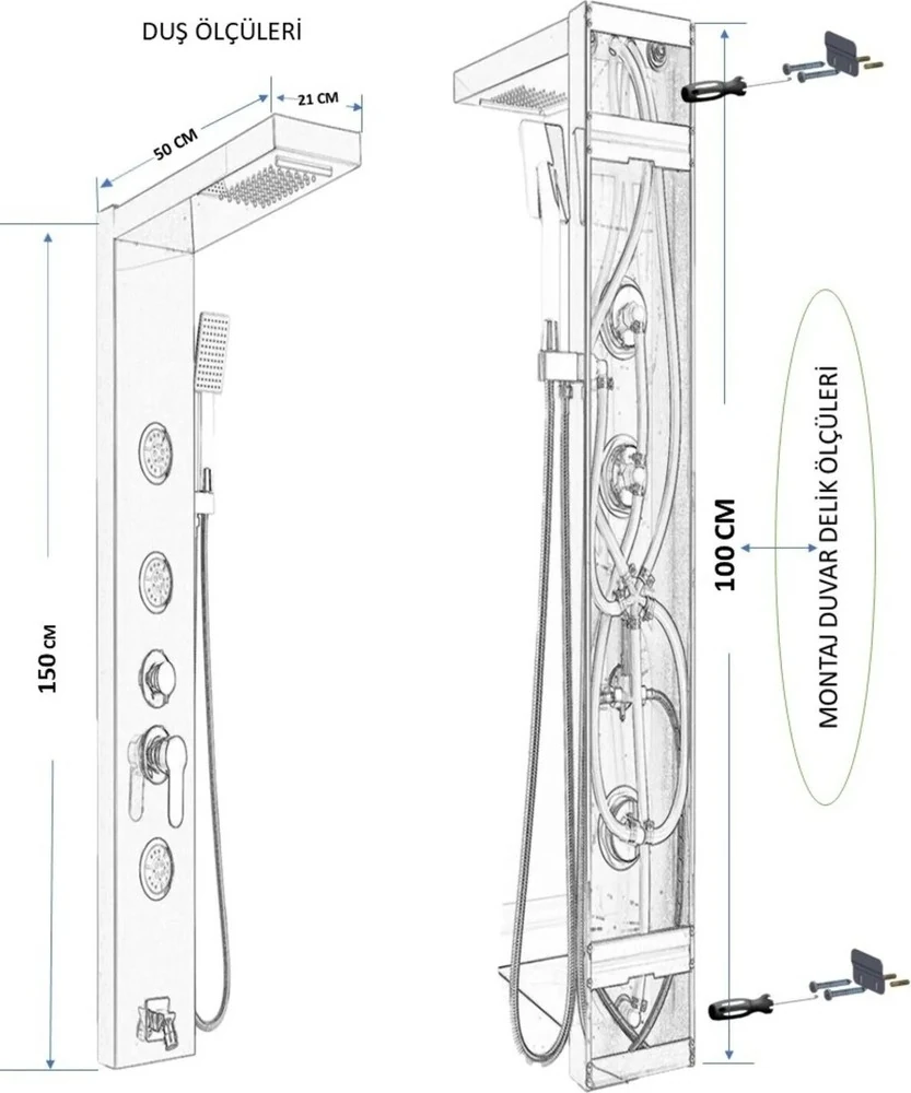 Fırat Beyaz Duş Paneli,Masajlı Duş Seti, Robot Duş, Duş Kolonu ,dikey jacuzzi