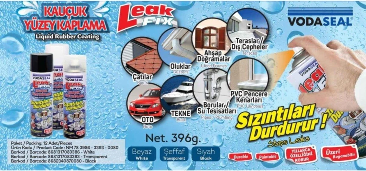 Leak Fix Su Geçirmez Sızdırmaz Sprey 396 gr Renk Seçenekli Siyah