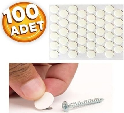 Emirhan Yapışkanlı Mobilya Vida Tapası Vida Kapatıcı Tapa Beyaz Renkli ( 100 Adet )