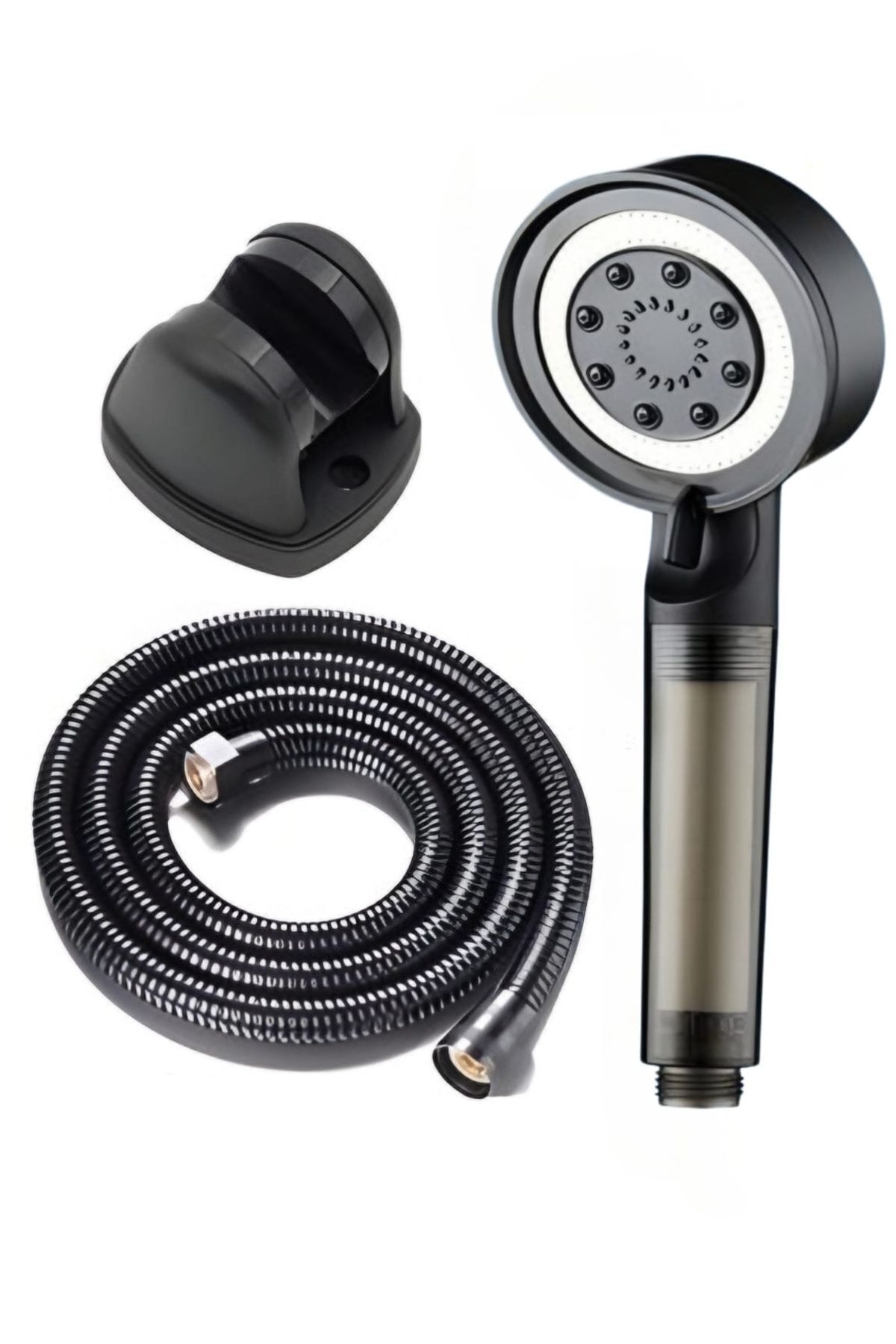 Siyah Duş Seti Duş Başlığı Filtreli Siyah Hortum Siyah Mafsal