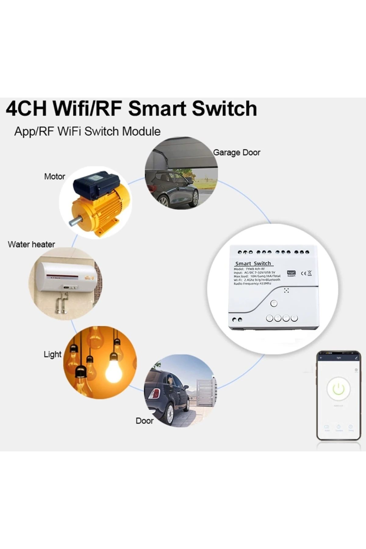 Wifi Kablosuz Anahtarı Akıllı Modül 4ch Dc5v 12v 32v 24v 110v 220v İle Çalışır