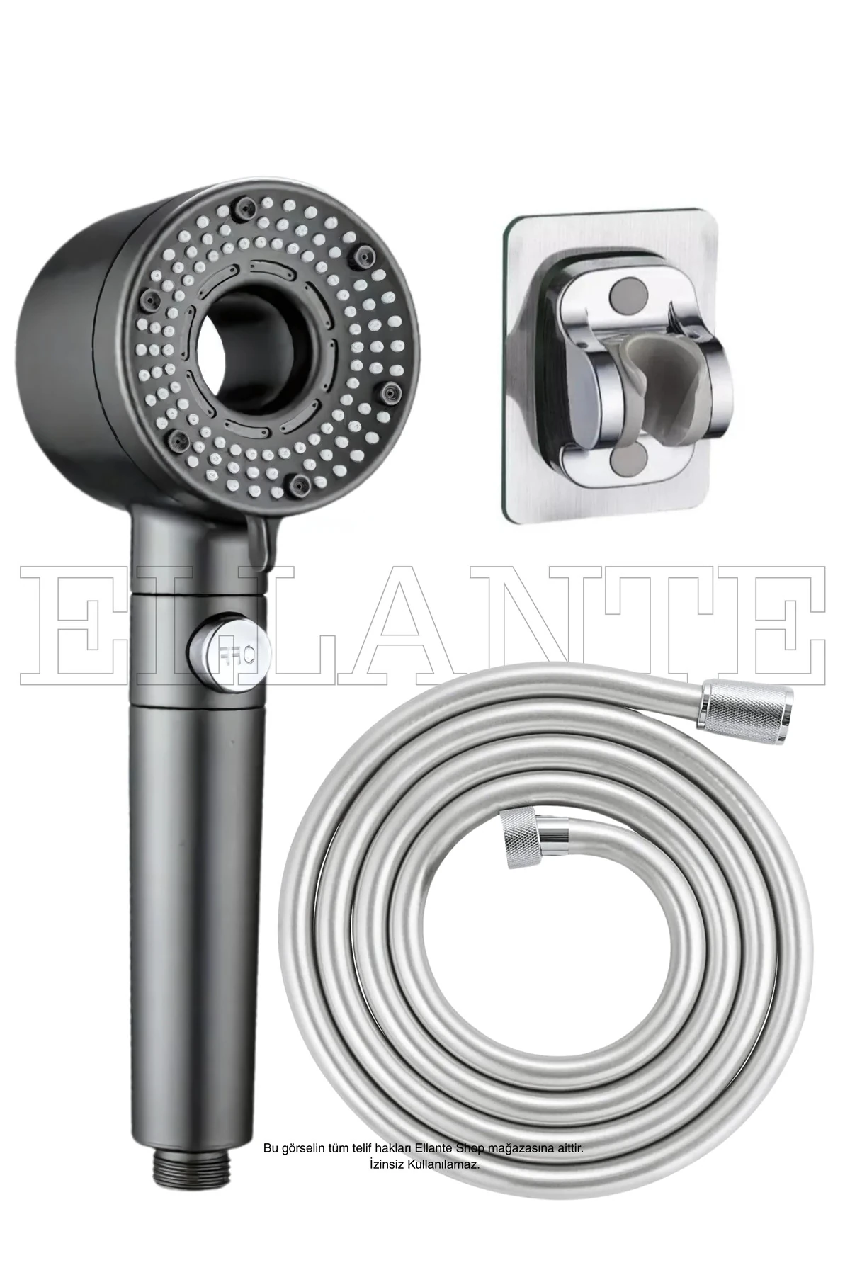 5 Fonksiyonlu Ayarlanabilir Filtreli Arıtmalı Gri Duş Başlığı Lüks Kaliteli PVC Duş Seti