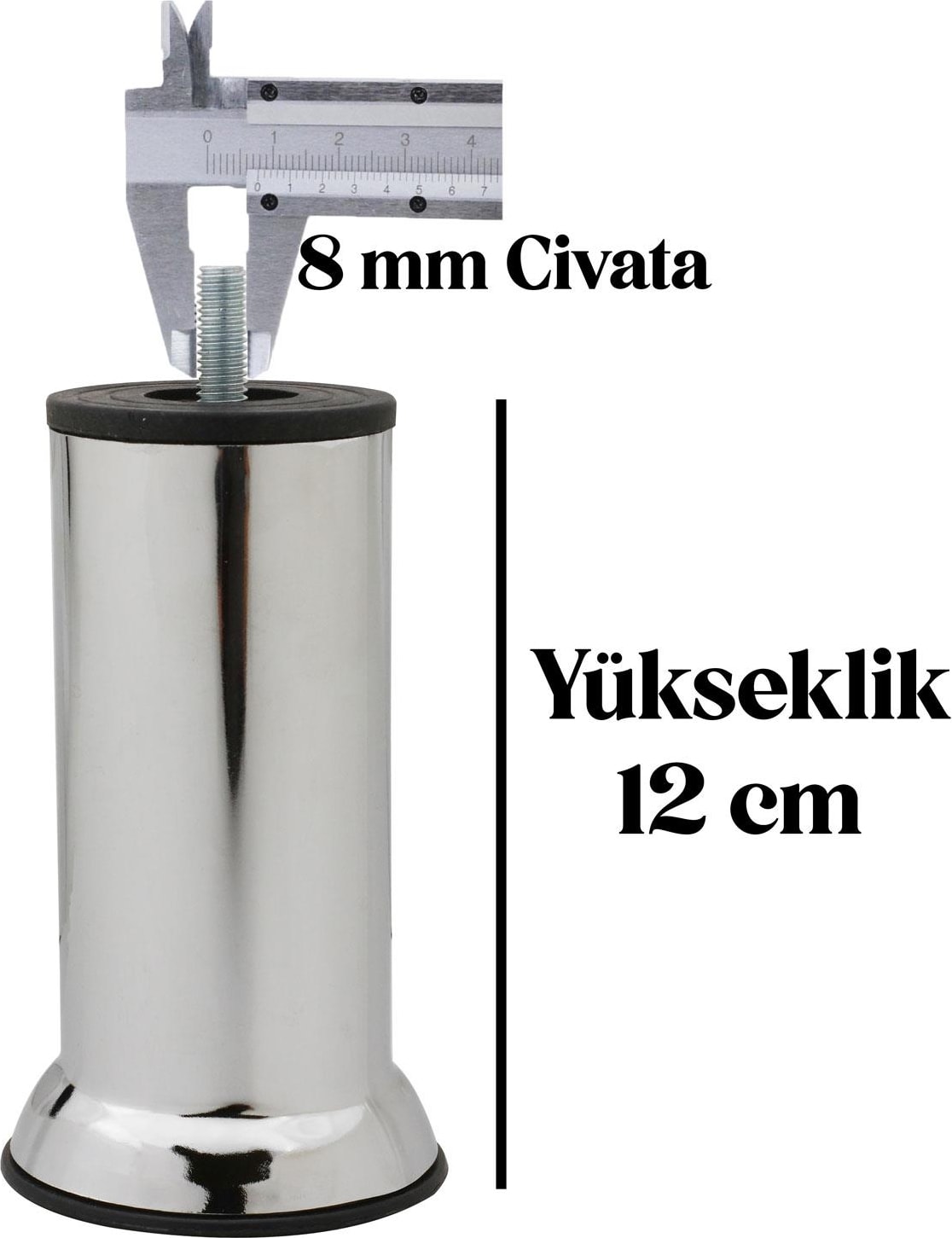 Baza Koltuk Kanepe Mobilya Yatak Çekyat Ayağı Ince Diş Metrik 8 Mm Krom Metal Ayakları 12 Cm 8 Adet