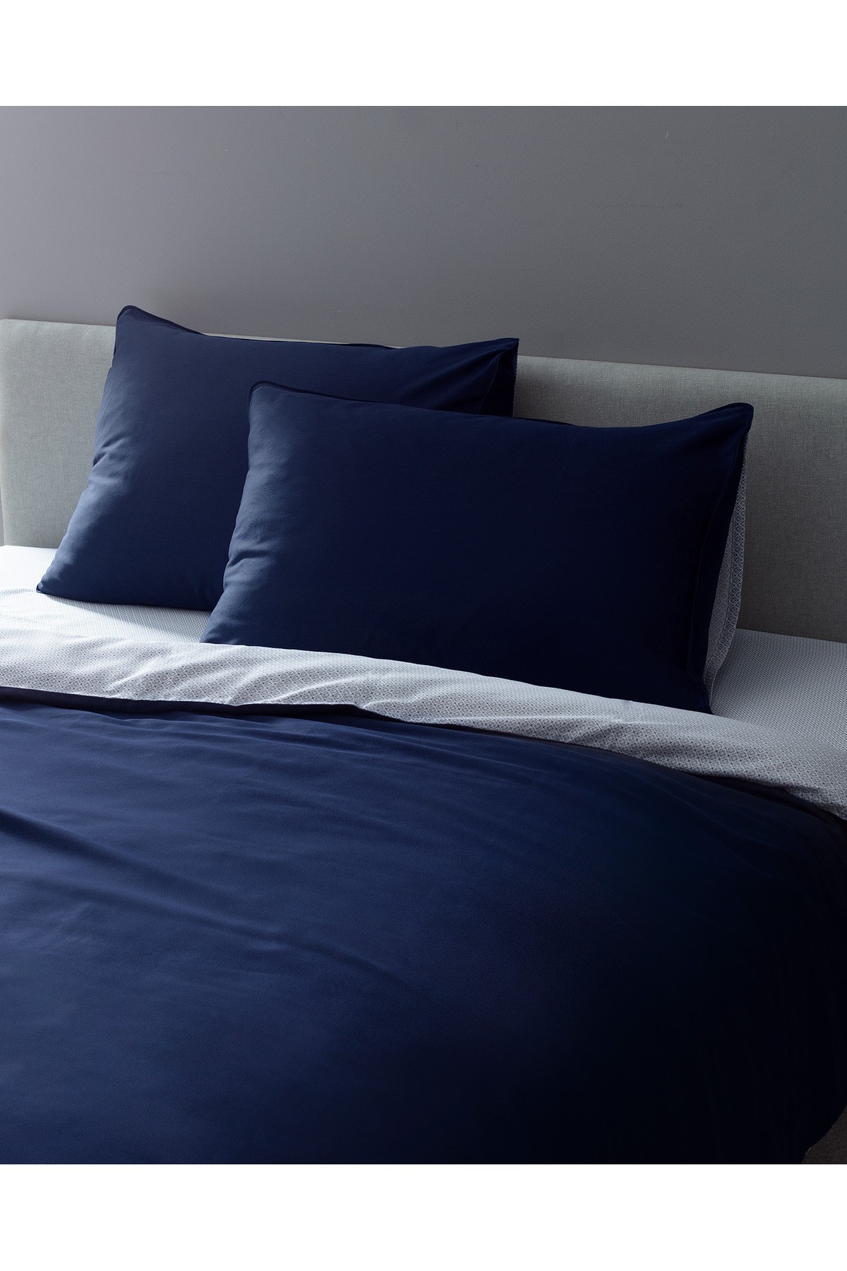 Coyne King Size %100 Pamuk Baskılı Saten Nevresim Takımı - Lacivert