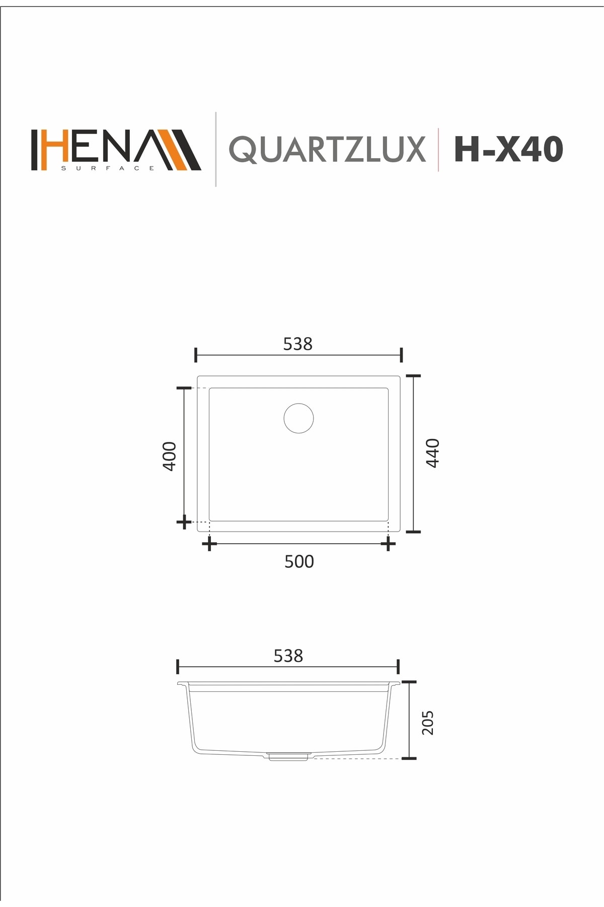 Granit Eviye Tek Gözlü Toprak 50x40 Evye Kuvars Tezgah Altına Uygun