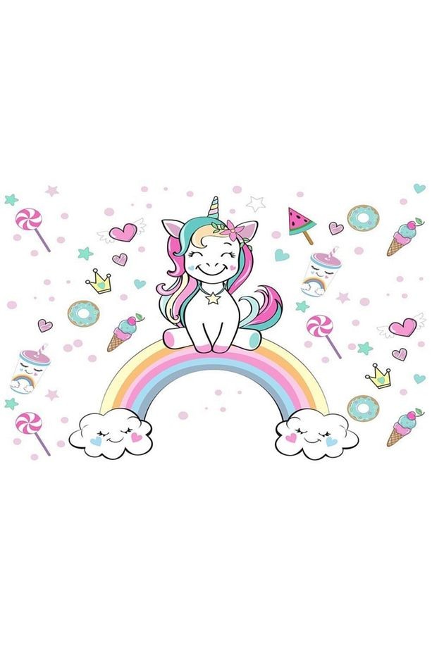 Unicorn Gökkuşağı Çocuk Odası Duvar Kağıdı
