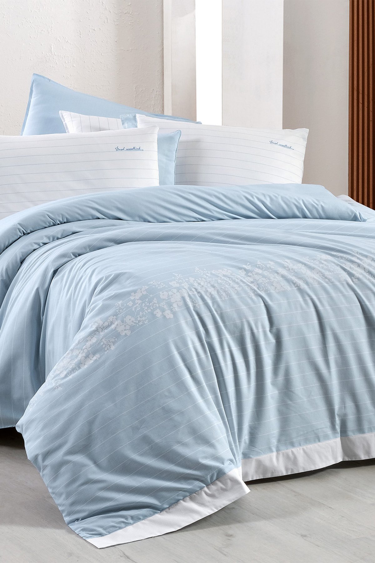 Olric Mavi King Size (Battal Boy) %100 Pamuk Nevresim Takımı