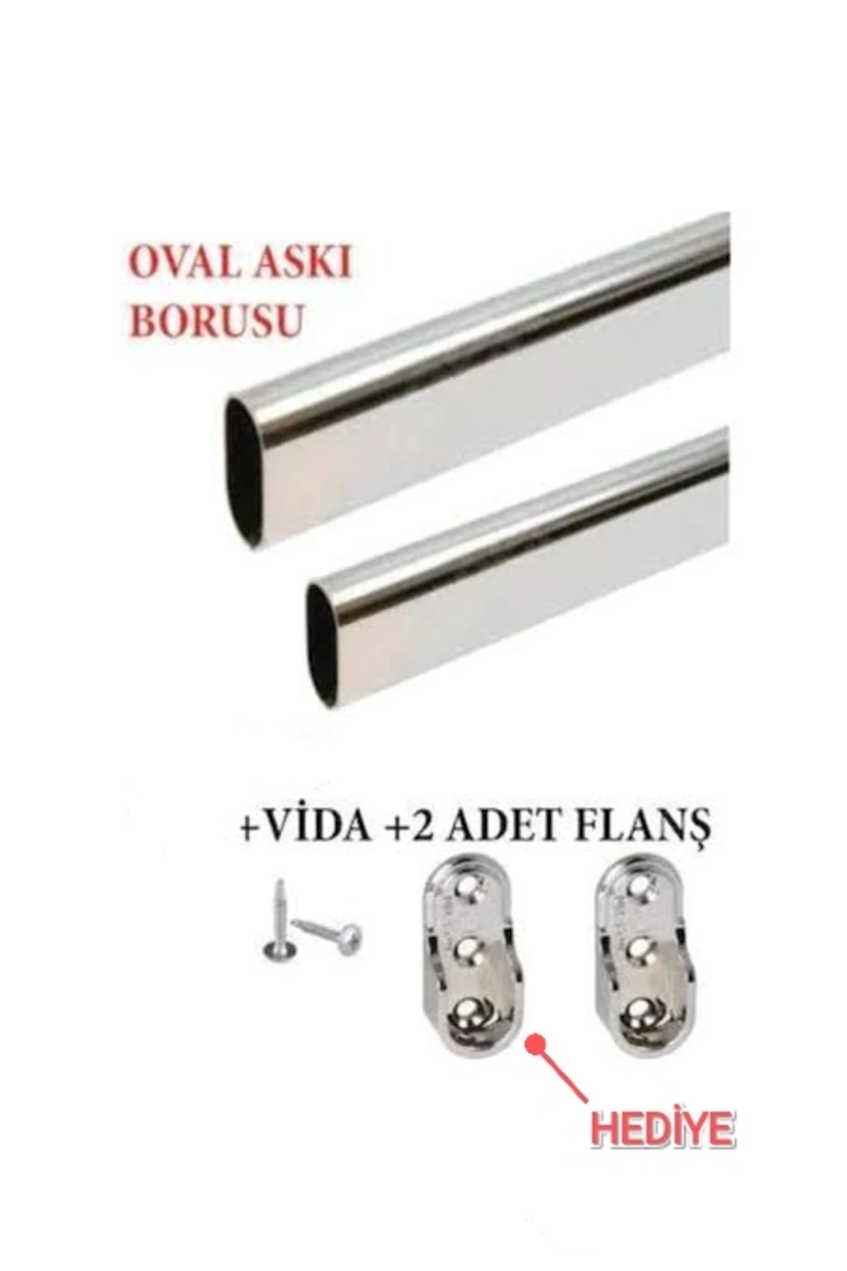OVAL KROM KAPLAMA ASKI BORUSU GARDIROP BORUSU 50CM FLANSİ VİDALARİ HEDİYE GONDERİMLİ