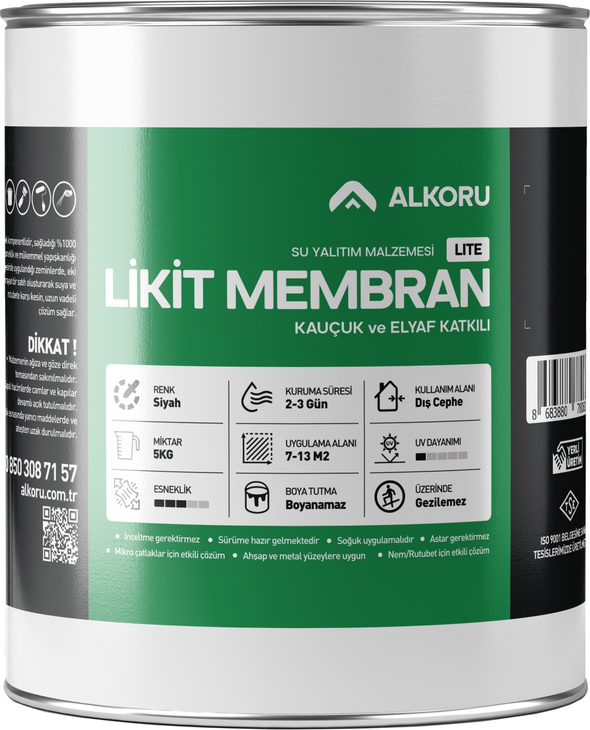 5 kg Lite Likit Membran Kauçuk ve Elyaf Katkılı Sıvı Su Yalıtım Malzemesi