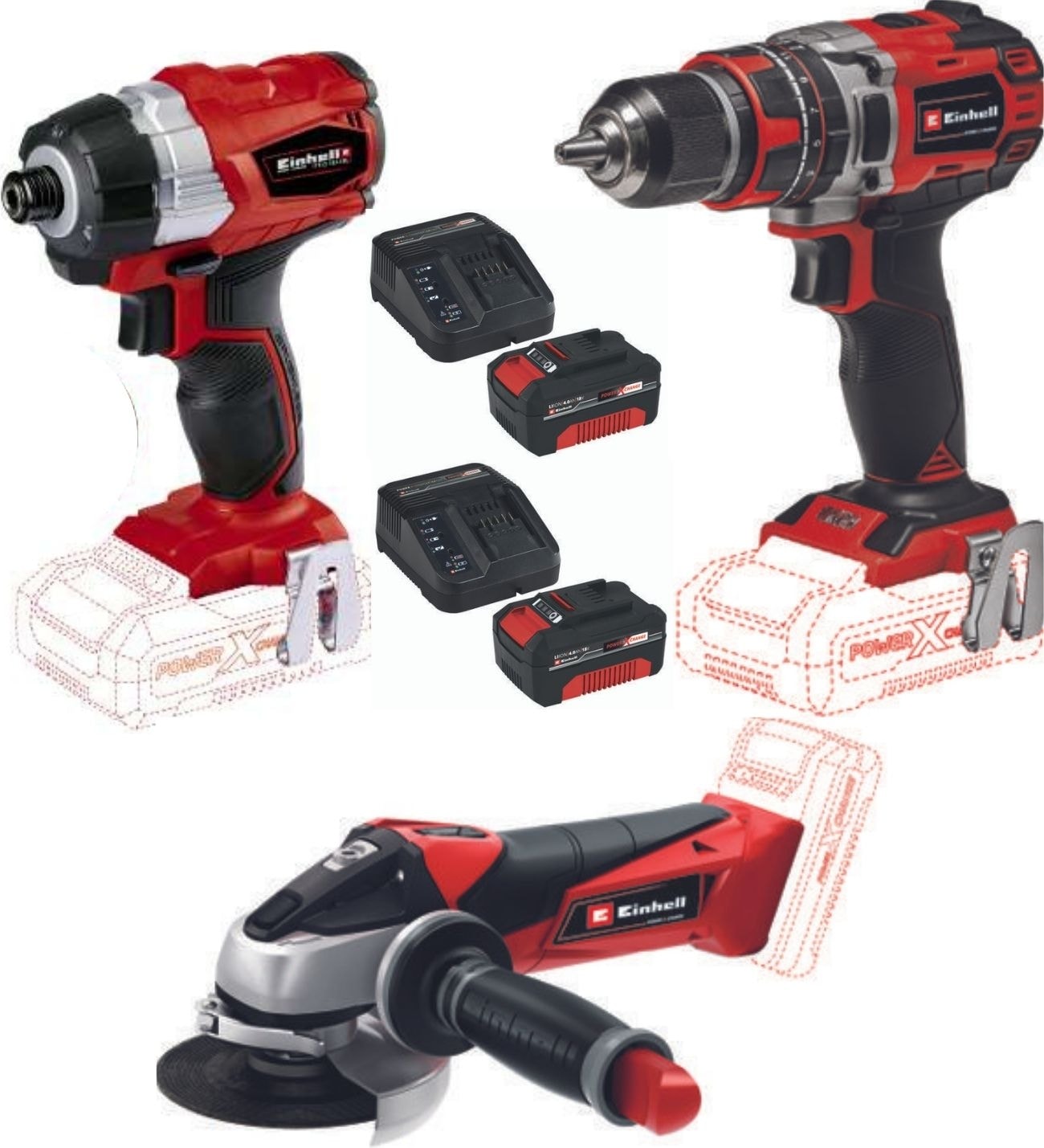 EİNHELL Te-Ci 18 Bl Vidalama Te-Cd 18/50 Li-I Bl Matkap Te-Ag 18/115 Avuç Taşlama 2X4.0AH Set